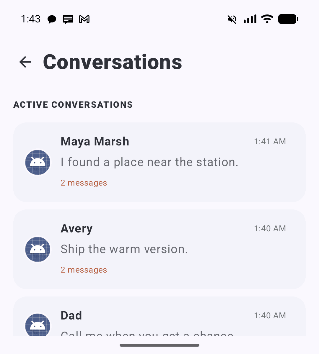 MinkLauncher conversation list